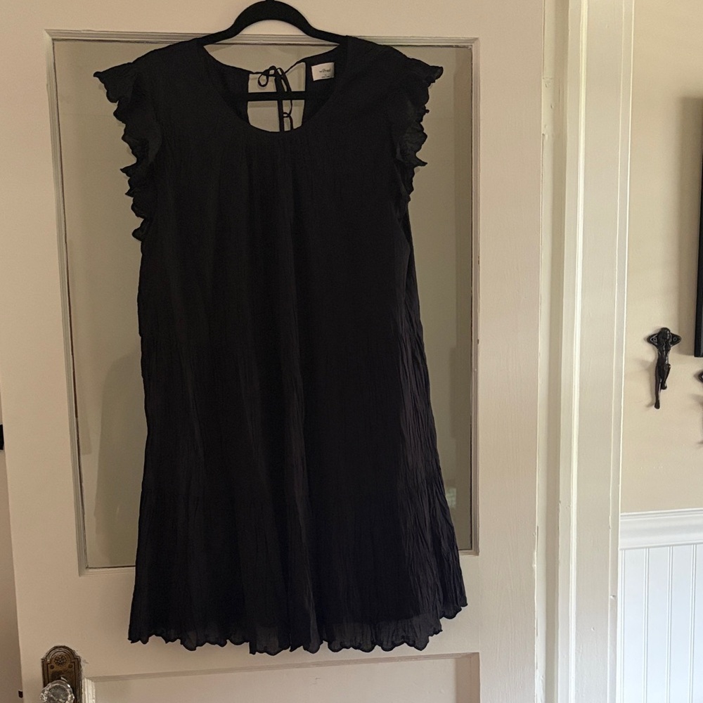 Wilfred Black Ruffle-Sleeve Mini Dress